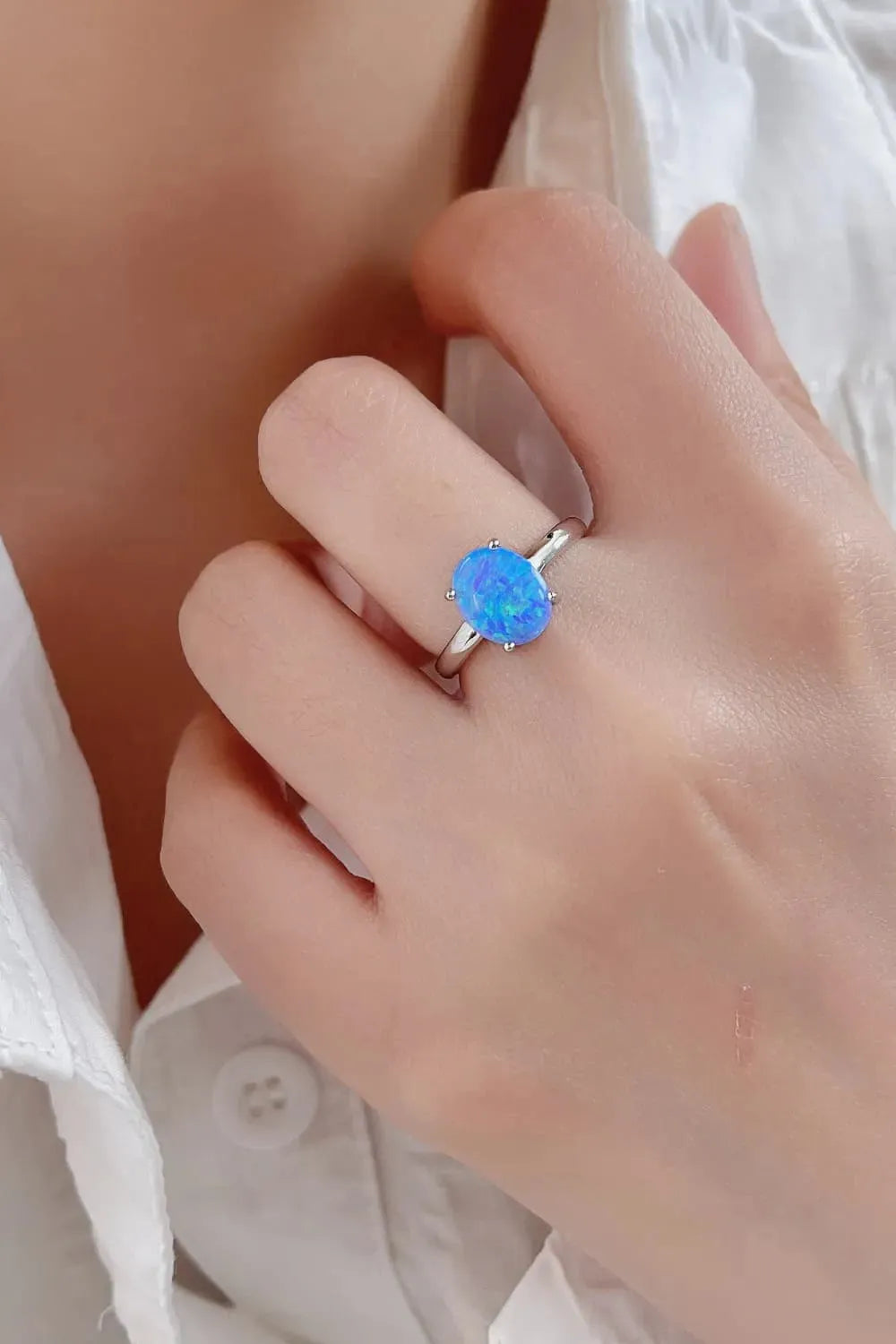 925 Sterling Silver Opal Solitaire Ring Sky Blue Opal - Tophatter Daily Deals